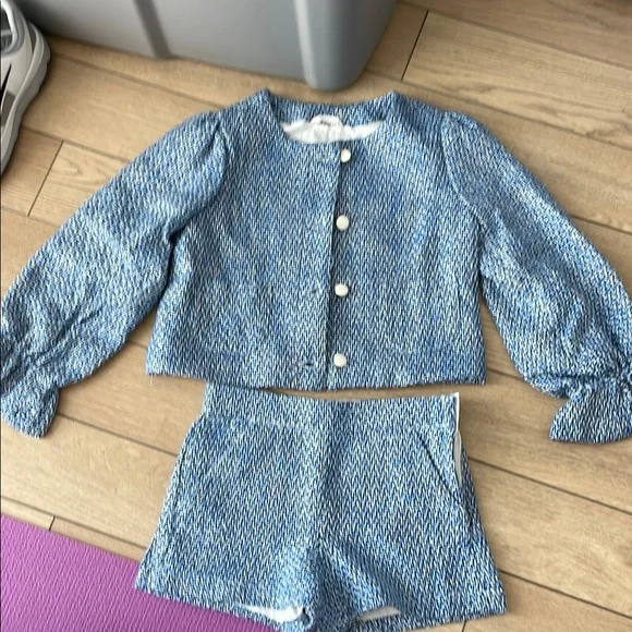 Janie and Jack Blue and White Textured Two-Piece Set size 5 and 4 - Picture 1 of 7